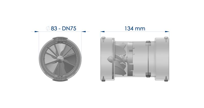 XCAD00244 Disegno tecnico ingombri flussimetro rendition